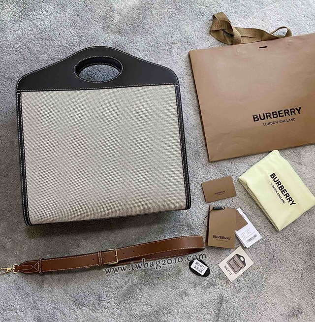 Burberry專門店新款大號41cm撲克包 巴寶莉焦糖咖啡奶油白手提托特包 yxb1103